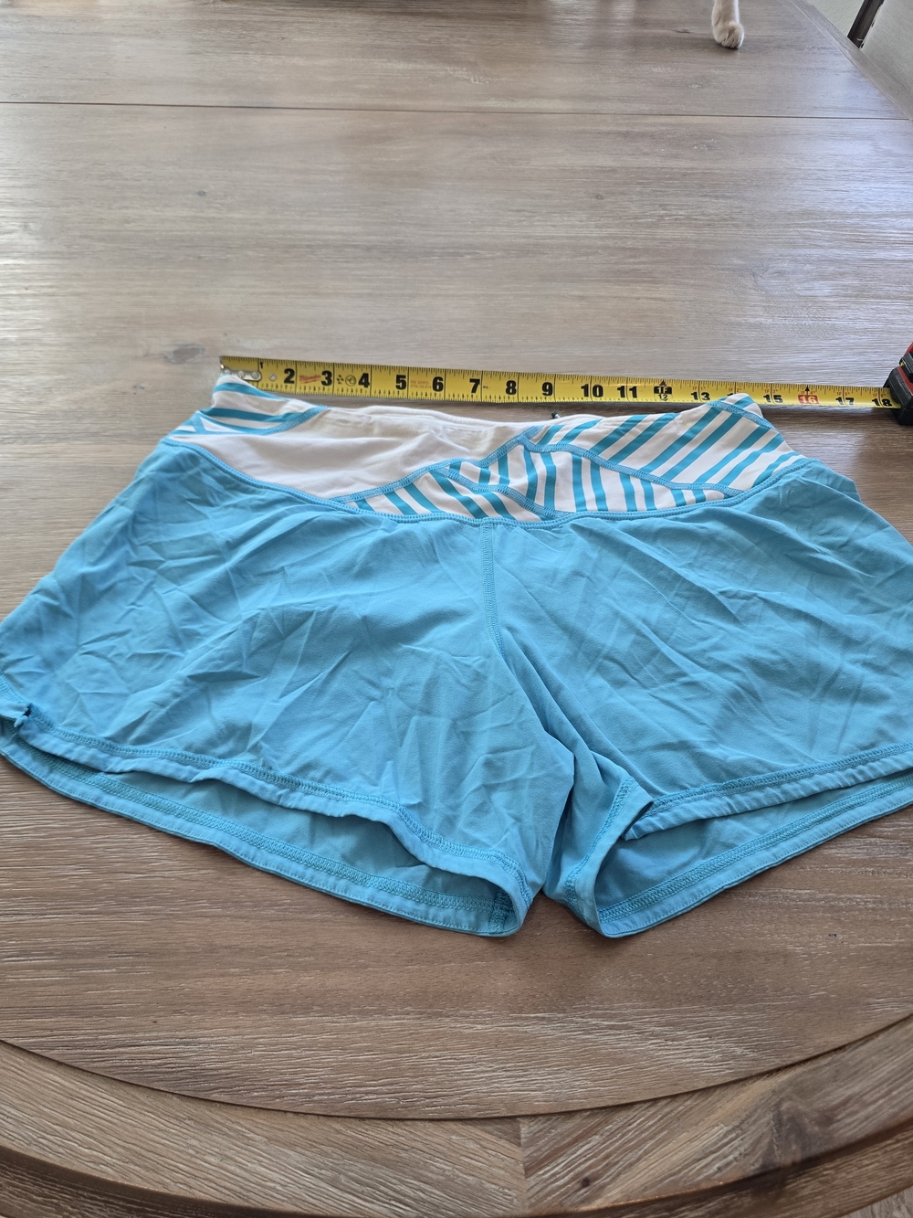 lululemon athletica Aqua Blue Athletic Shorts with White Striped Waistband